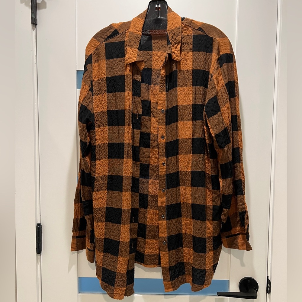 Jane and Delancey Oversize Button-Up Collared Top Pumpkin Black Plaid Medium